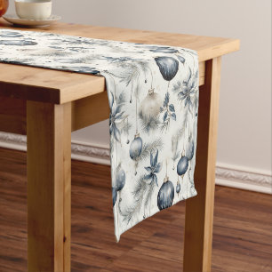 Sophisticated Blue & Gold Christmas Short Table Runner