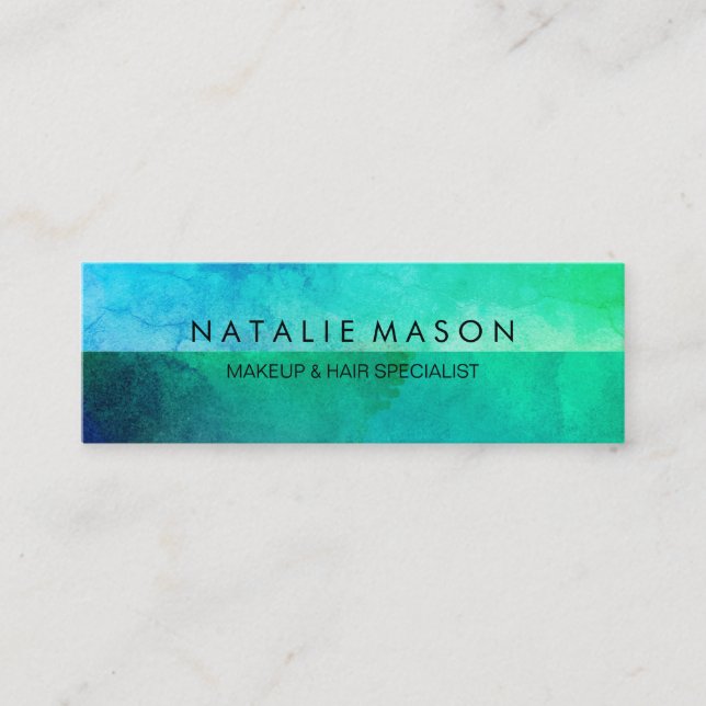 Sophisticated Blue Green Watercolor Mini Business Card (Front)