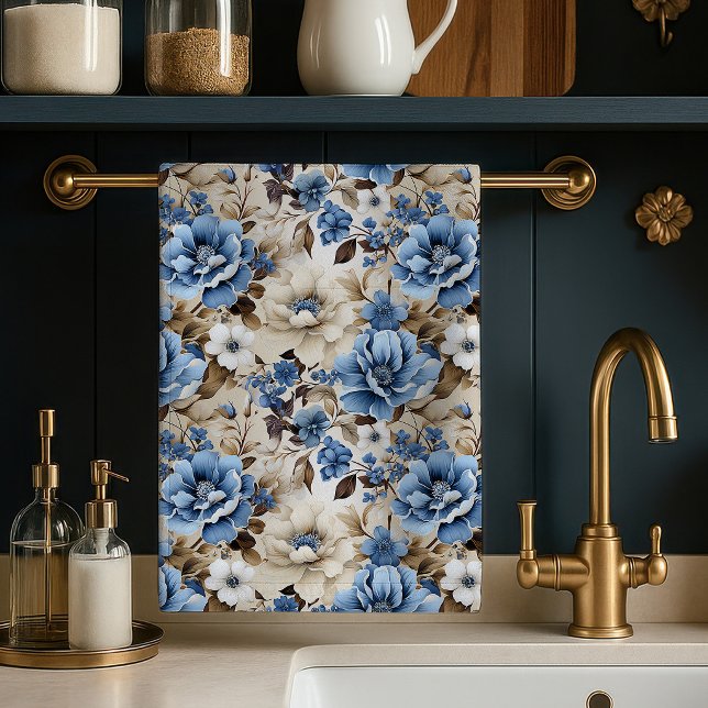 Sophisticated Blue Ivory Floral Soft Kitchen Towel (Sophisticated Blue Ivory Floral Soft Kitchen Towel)