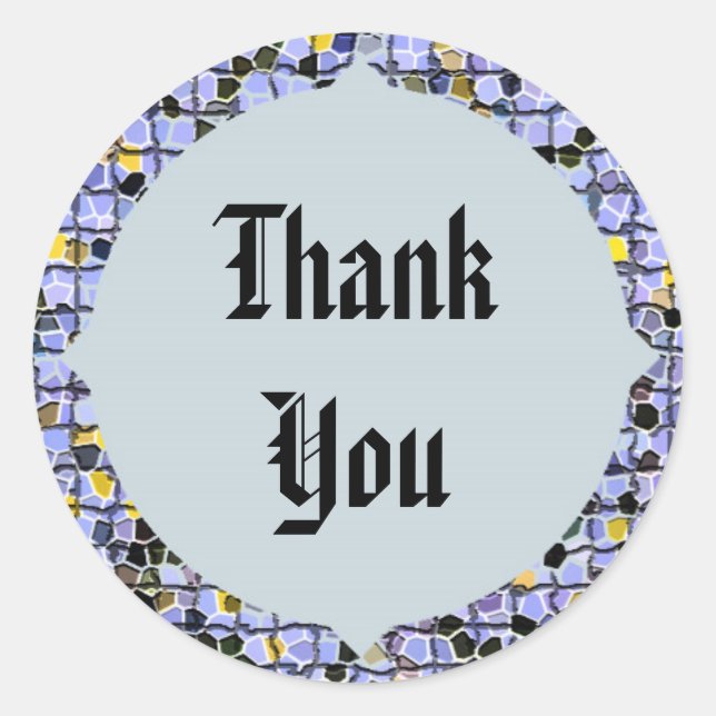 Sophisticated Blue Mosaic Tile Thank You Classic Round Sticker (Front)