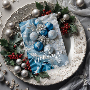 Sophisticated Blue Shades Cute Christmas Balls Holiday Card
