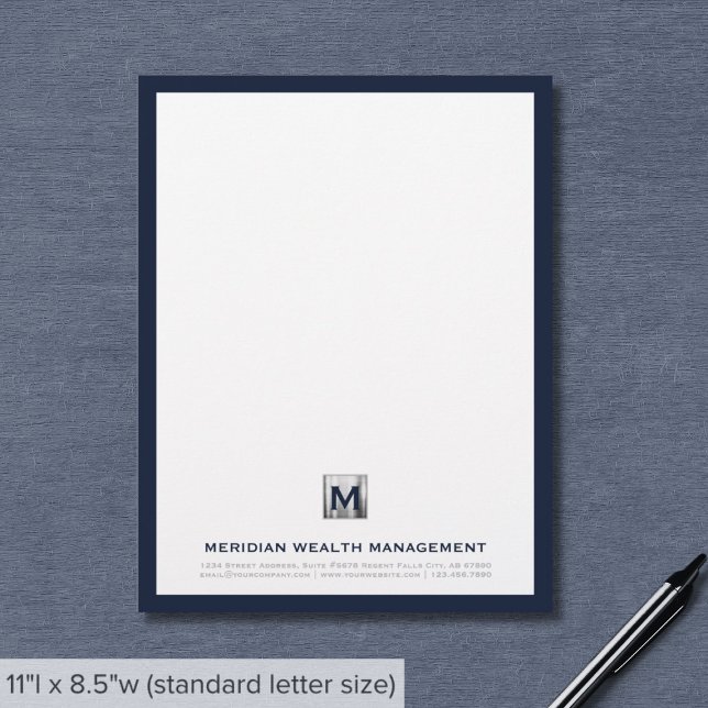 Sophisticated Blue Silver Company Monogram Custom Letterhead (Creator Uploaded)