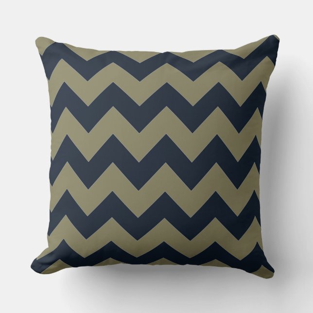 Sophisticated Blue & Smokey Green Chevron Pattern Cushion (Front)