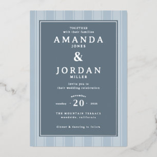 Sophisticated Blue Striped Wedding Invitation