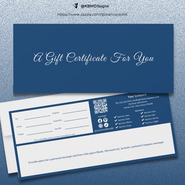 Sophisticated Blue White Script Gift Certificate (Sophisticated Blue White Script Gift Certificate)
