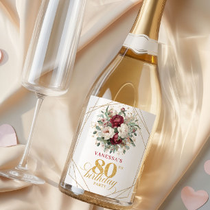 Sophisticated Blush Burgundy 80th Birthday Champag Sparkling Wine Label