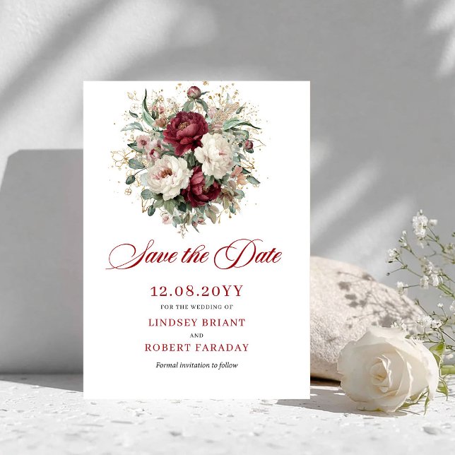 Sophisticated Blush Burgundy Save The Date Card (Sophisticated Blush Burgundy Save The Date Card)