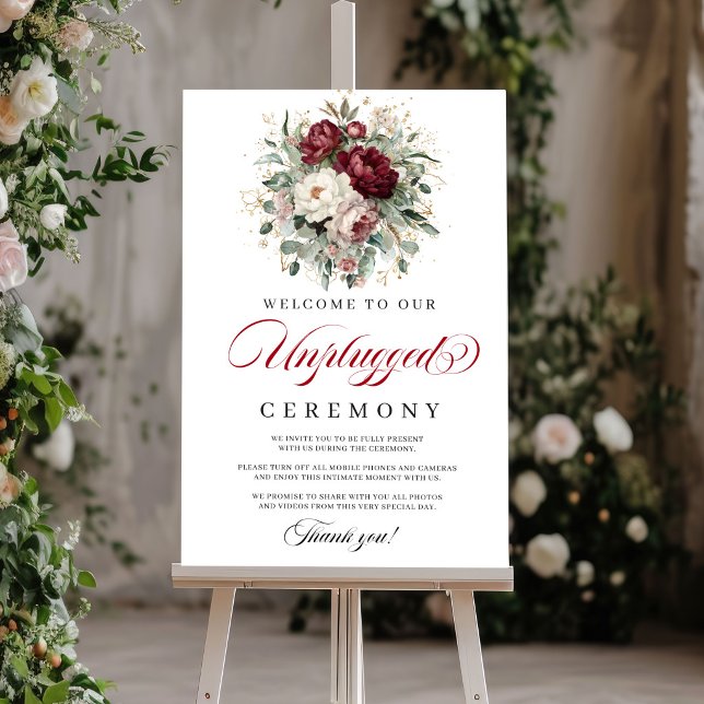 Sophisticated Blush Burgundy Unplugged Ceremony Poster (Sophisticated Blush Burgundy Unplugged Ceremony)