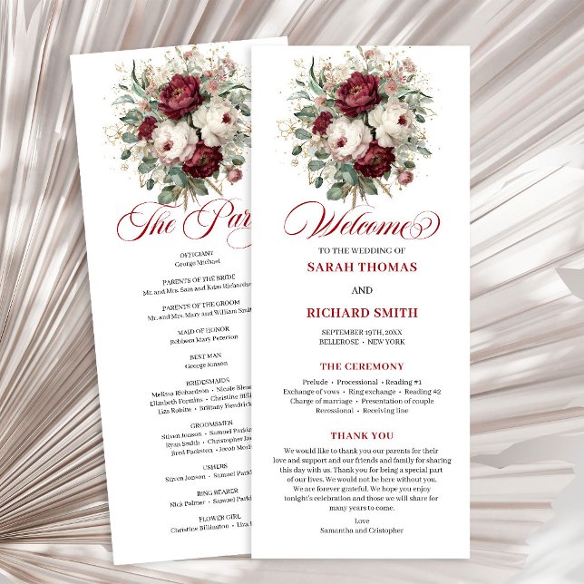 Sophisticated Blush Burgundy Wedding Program Programme (Sophisticated Blush Burgundy Wedding Program)