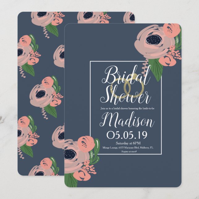 Sophisticated Blush Pink Rose Gold Foil Ring Invitation (Front/Back)