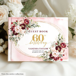 Sophisticated Boho Blush Roses Gold 60th Birthday Guest Book