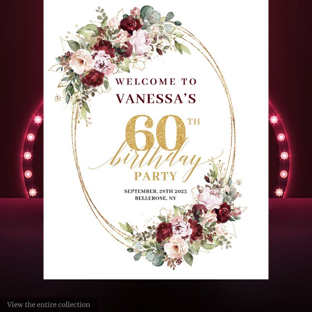 Sophisticated Boho Burgundy Gold 60th Birthday   Tapestry (Sophisticated Boho Burgundy Gold 60th Birthday Backdrop)