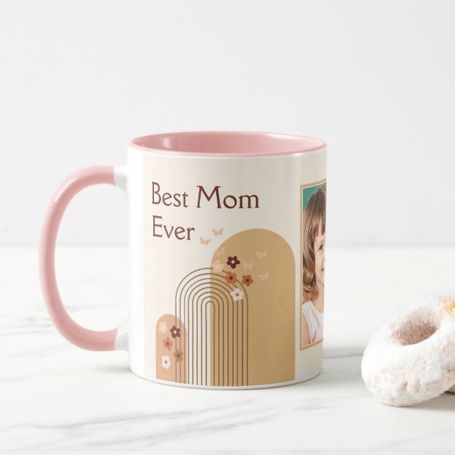 Sophisticated Boho Fine Line Rainbow Best Mum Mug (With Donut)