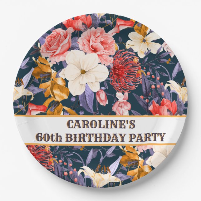 Sophisticated Boho Floral Paper Plate (Front)