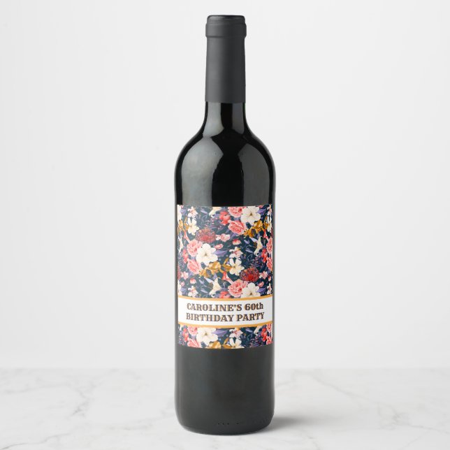 Sophisticated Boho Floral Party Wine Label (Front)