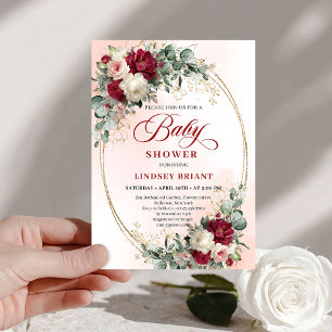 Sophisticated Boho Marsala Floral Gold Baby Shower Invitation