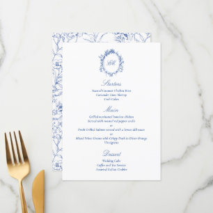 Sophisticated Botanical Blue Chinoiserie Wedding Menu