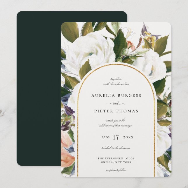 Sophisticated Botanical Floral Arch Frame Wedding Invitation (Front/Back)