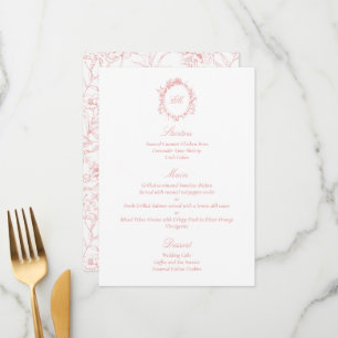 Sophisticated Botanical Pink Chinoiserie Wedding Menu