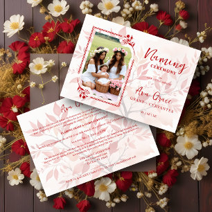 Sophisticated Botanical Red Frame Photo Naming  Invitation