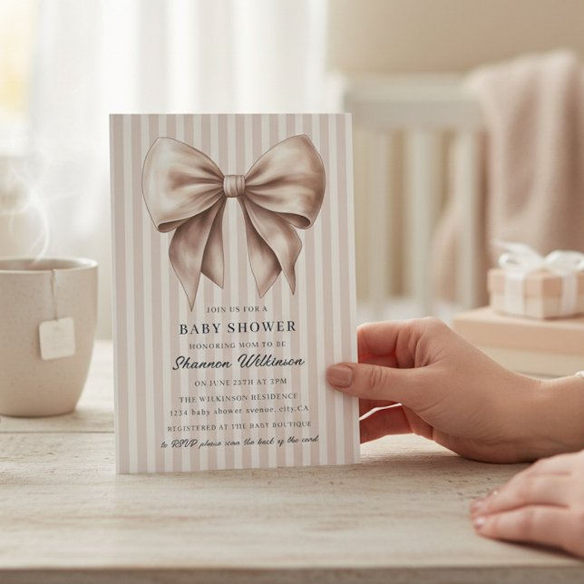 Sophisticated Bow Baby Shower Invite Neutral Strip (Creator Uploaded)
