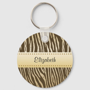 Sophisticated Brown and Gold Tiger Print With Name Key Ring