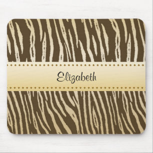 Sophisticated Brown and Gold Tiger Print With Name Mouse Mat