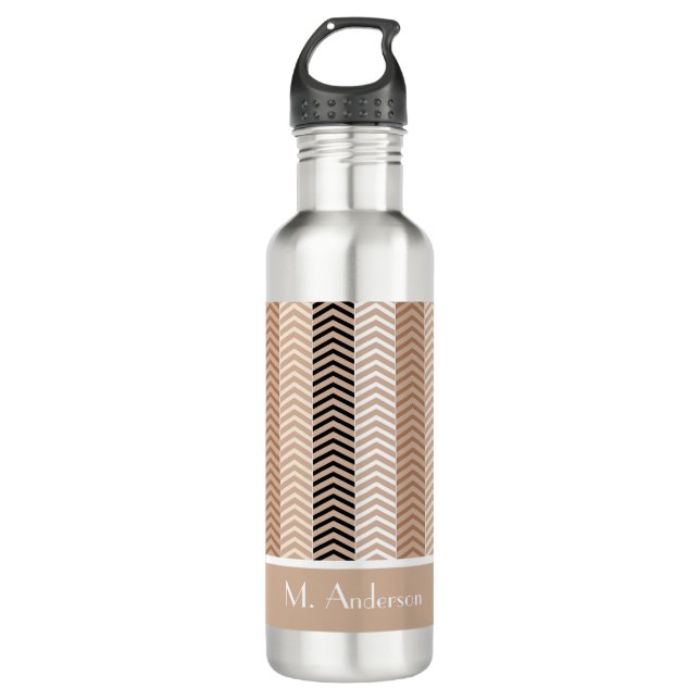 Sophisticated Brown Chevron Stripes With Name 710 Ml Water Bottle (Front)