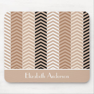 Sophisticated Brown Chevron Stripes With Name Mouse Mat