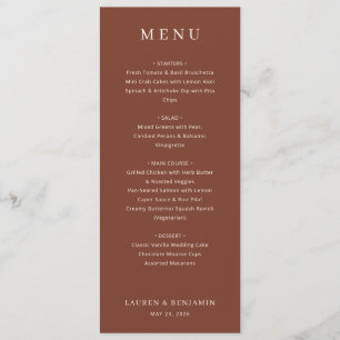 Sophisticated Brown Classic Wedding Menu