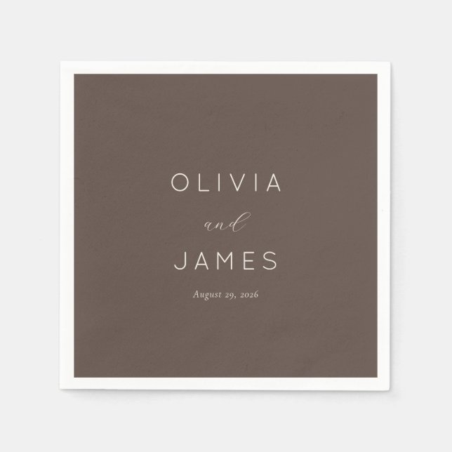 Sophisticated Brown Minimalist Calligraphy Napkin (Front)
