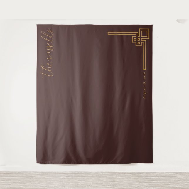 Sophisticated Brown Minimalist Geometric and Cursi Tapestry (Front)