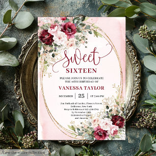 Sophisticated Burgundy Blush Sweet Sixteen Invites