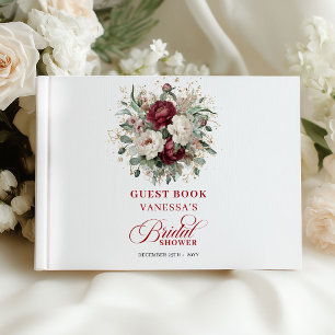 Sophisticated Burgundy Floral Bridal Shower Guest Book