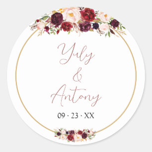 Sophisticated Burgundy Floral Classic Round Sticker