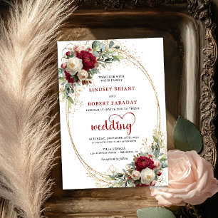 Sophisticated Burgundy Floral Wedding Invitation