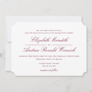 Sophisticated Burgundy Red and White Lace Script  Invitation