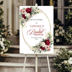 Sophisticated Burgundy White Floral Bridal Shower  Poster