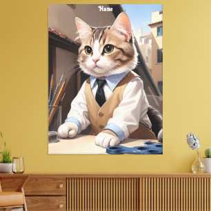Sophisticated Cat Architect Cat Lover Canvas Print