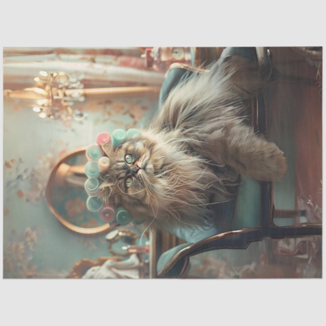 Sophisticated Cat Pink Sage Salon Decoupage  Tissu Tissue Paper (Front)