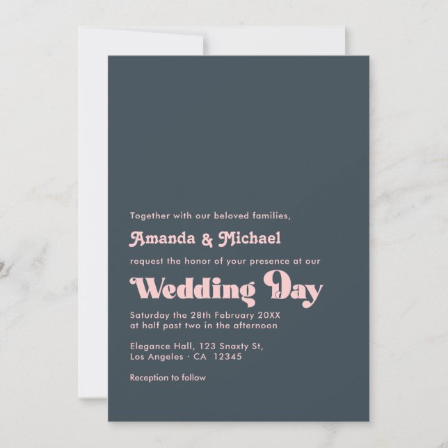 Sophisticated Charcoal & Blush Typography Wedding Invitation (Front)