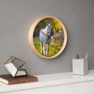 "Sophisticated Charm: White Horse Clock for a Luxu
