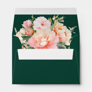 Sophisticated Chic Elegant Peony Emerald Wedding Envelope
