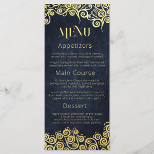 Sophisticated Chic Navy Blue & Gold Swirls Wedding Menu