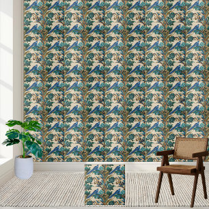 Sophisticated Chinoiserie Bird and Floral Pattern Tile