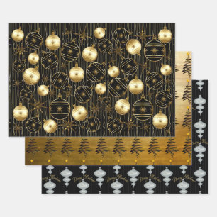 Sophisticated Christmas in Gold, Black and Grey Wrapping Paper Sheet