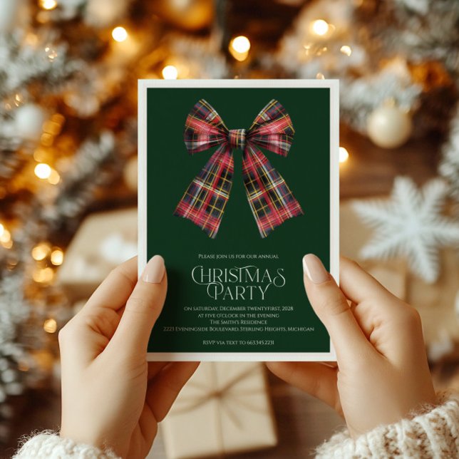 Sophisticated Christmas Party Invitation with bow (Creator Uploaded)