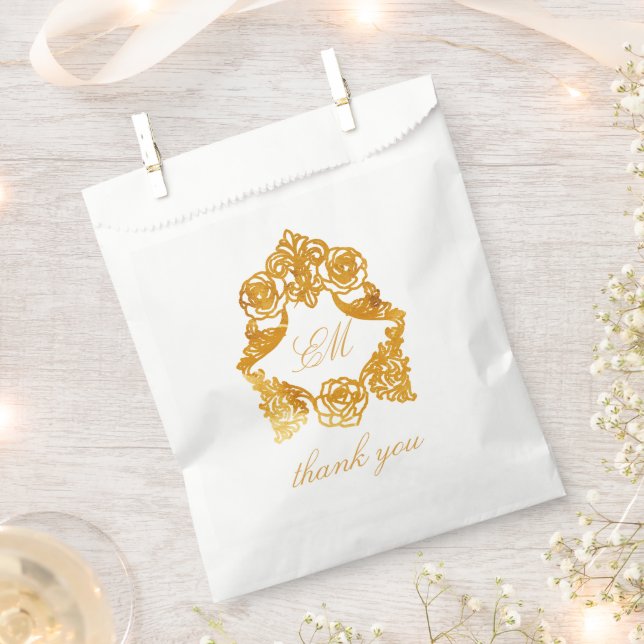 Sophisticated Classic Faux Foil Gold Rococo Favour Bags (Clipped)