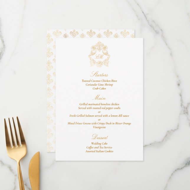 Sophisticated Classic Faux Foil Gold Rococo Menu (Front/Back In Situ)