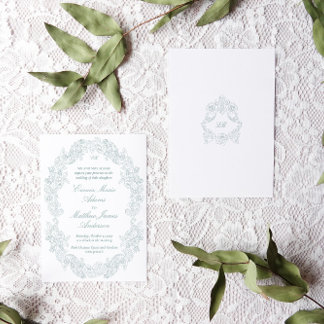 Sophisticated Classic Script Blue Regency Wedding Invitation